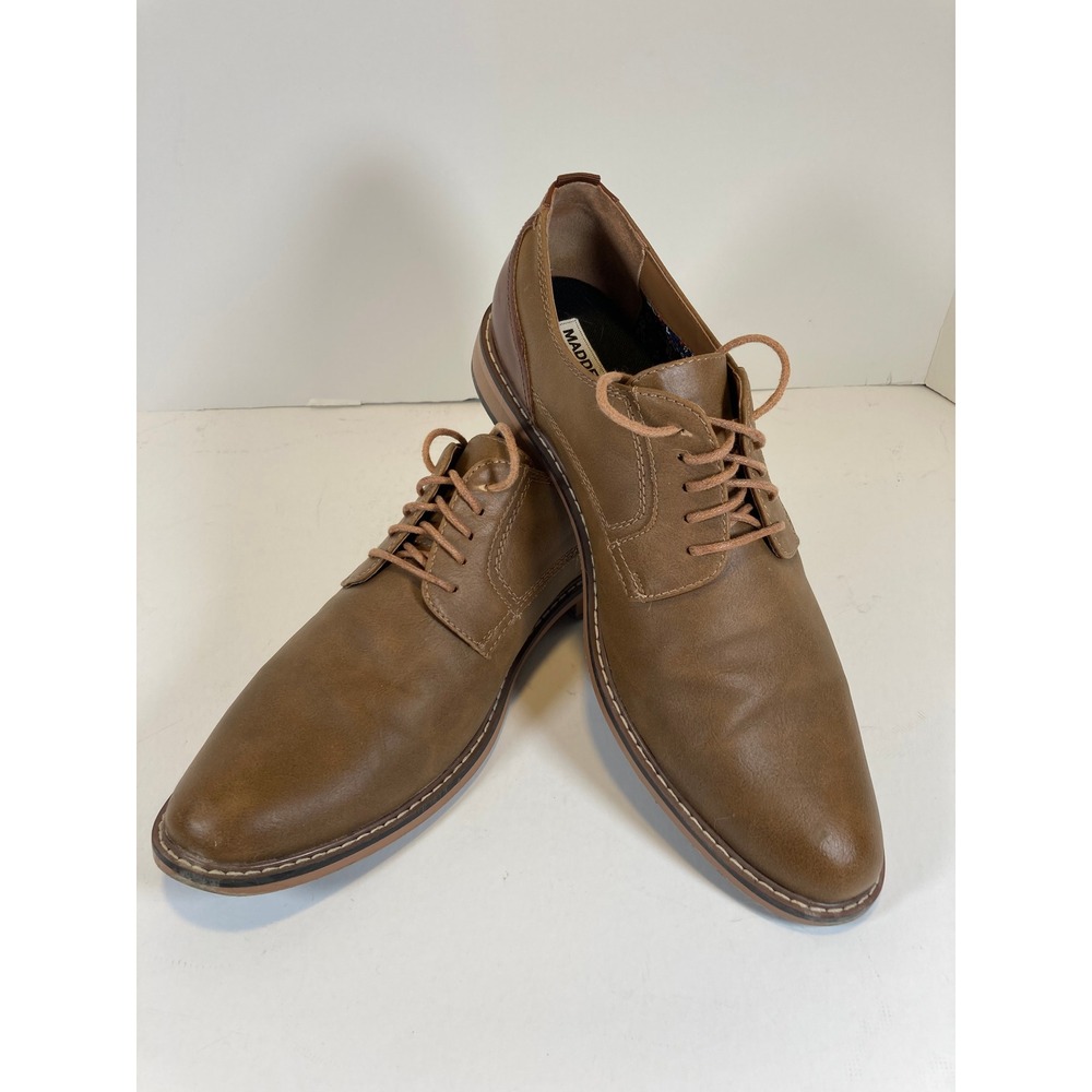 Madden Mens Tan Brown Derby Dress Shoes Lace Up Ortholite Floral Lining 11.5